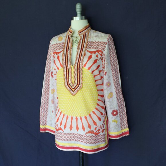 Vintage Tory Burch Tunic Giverny Engineer sun caftan dress blouse Beaded cotton - Picture 7 of 10